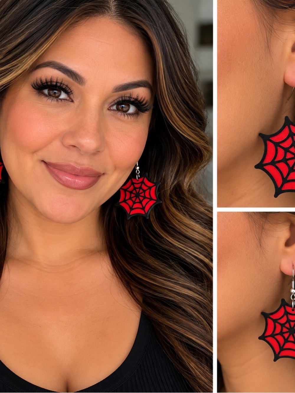 Red Spiderweb Dangle Earrings - Women Jewelry